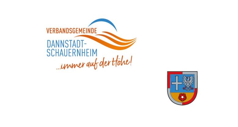 Logo der Verbandsgemeinde Dannstadt-Schauernheim, daneben das Wappen der Verbandsgemeinde 