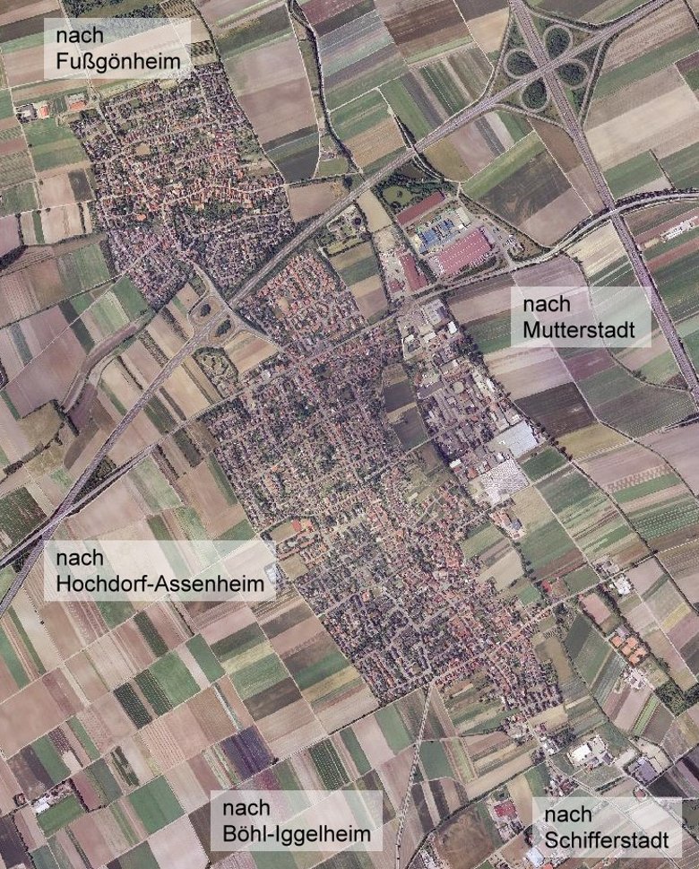 Luftbild der Ortsgemeinde Dannstadt-Schauernheim